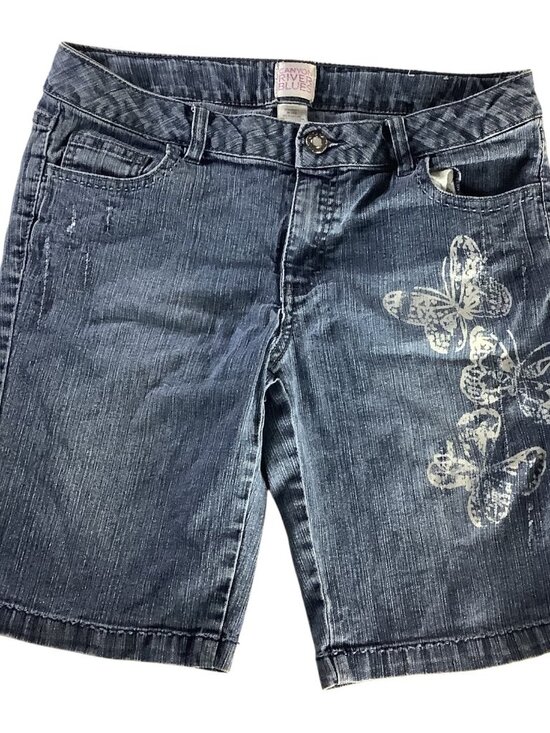 Girls Butterfly Print Denim Bermuda Shorts Size 14 1/2 Elastic Waist - Picture 1 of 12